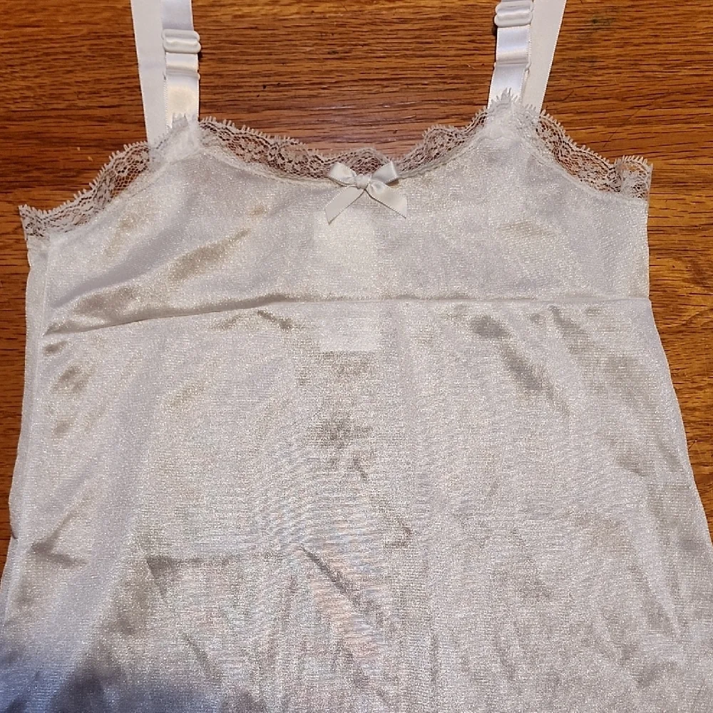 Little Girls toddler baby, size 4 adjustable slip under garment nylon White bow